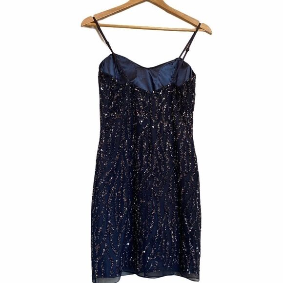 Camille La Vie Silk Navy Blue Sequin Party Dress - Picture 4 of 5